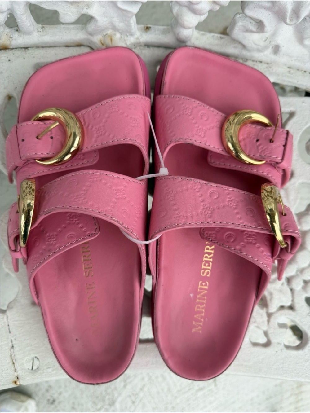 Marine Serre square toe slides